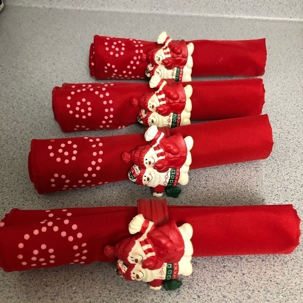 Snowman Holiday Table Napkins and Rings